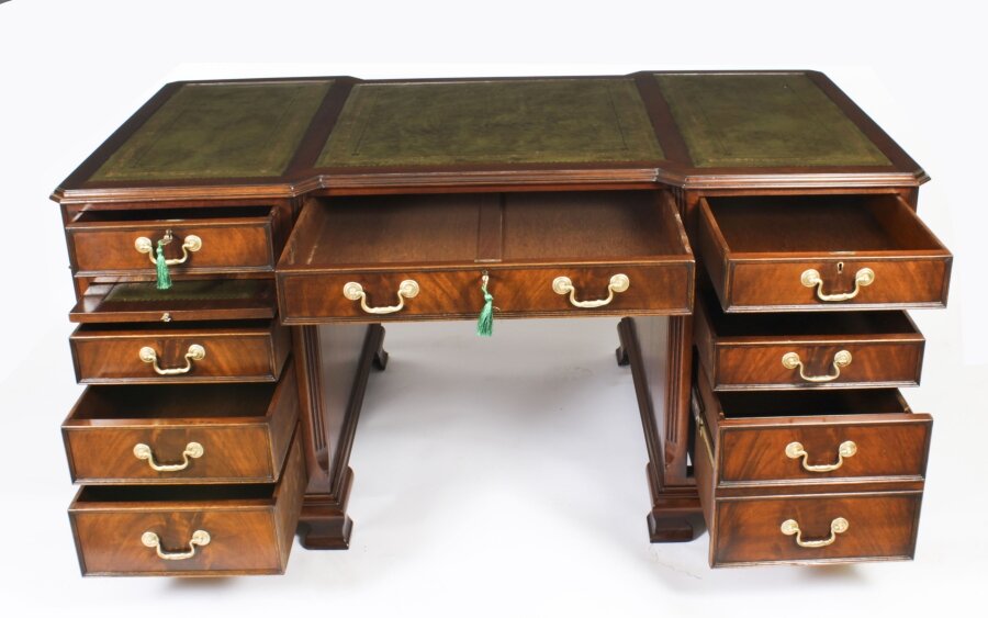 Vintage Georgian Flame Mahogany Pedestal Desk - Image 2